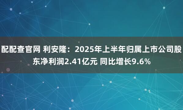 配配查官网 利安隆：2025年上半年归属上市公司股东净利润2.41亿元 同比增长9.6%